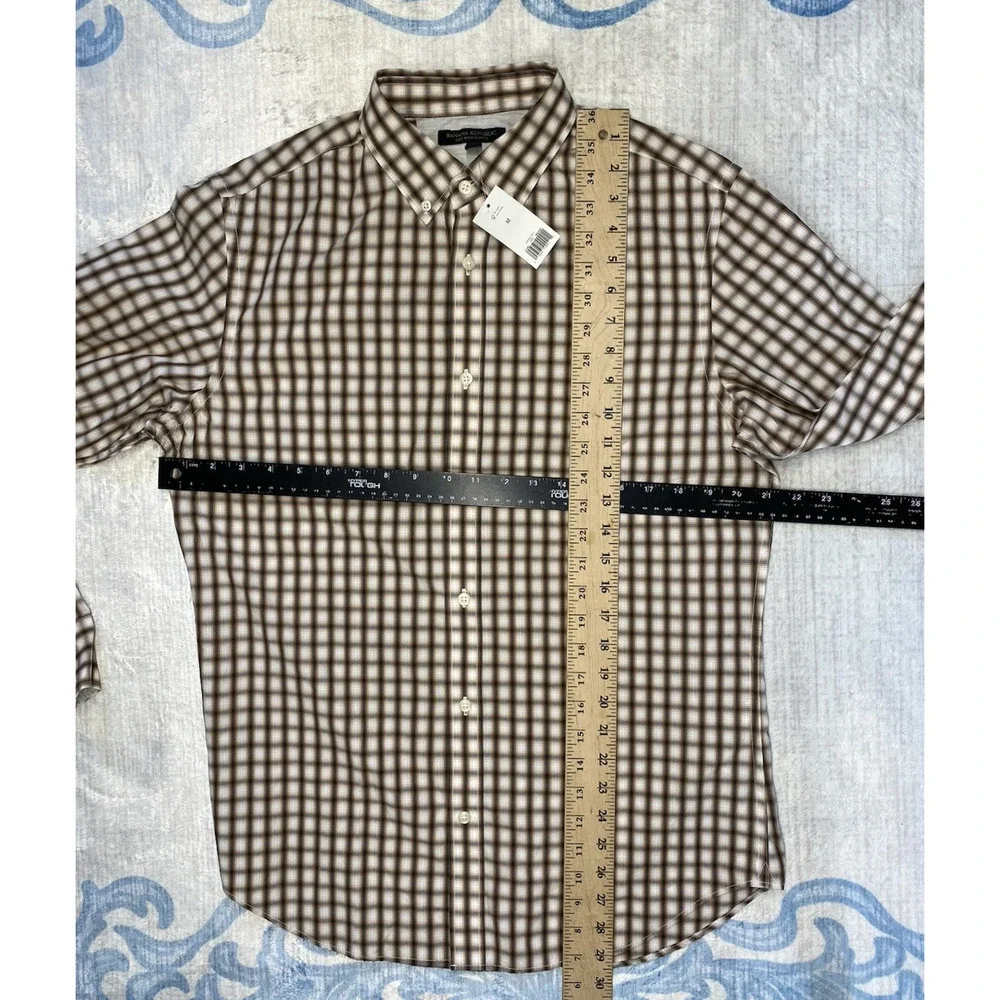 Banana Republic Shirt Mens Medium NEW Soft Wash Slim Fit Brown Plaid Long Sleeve
